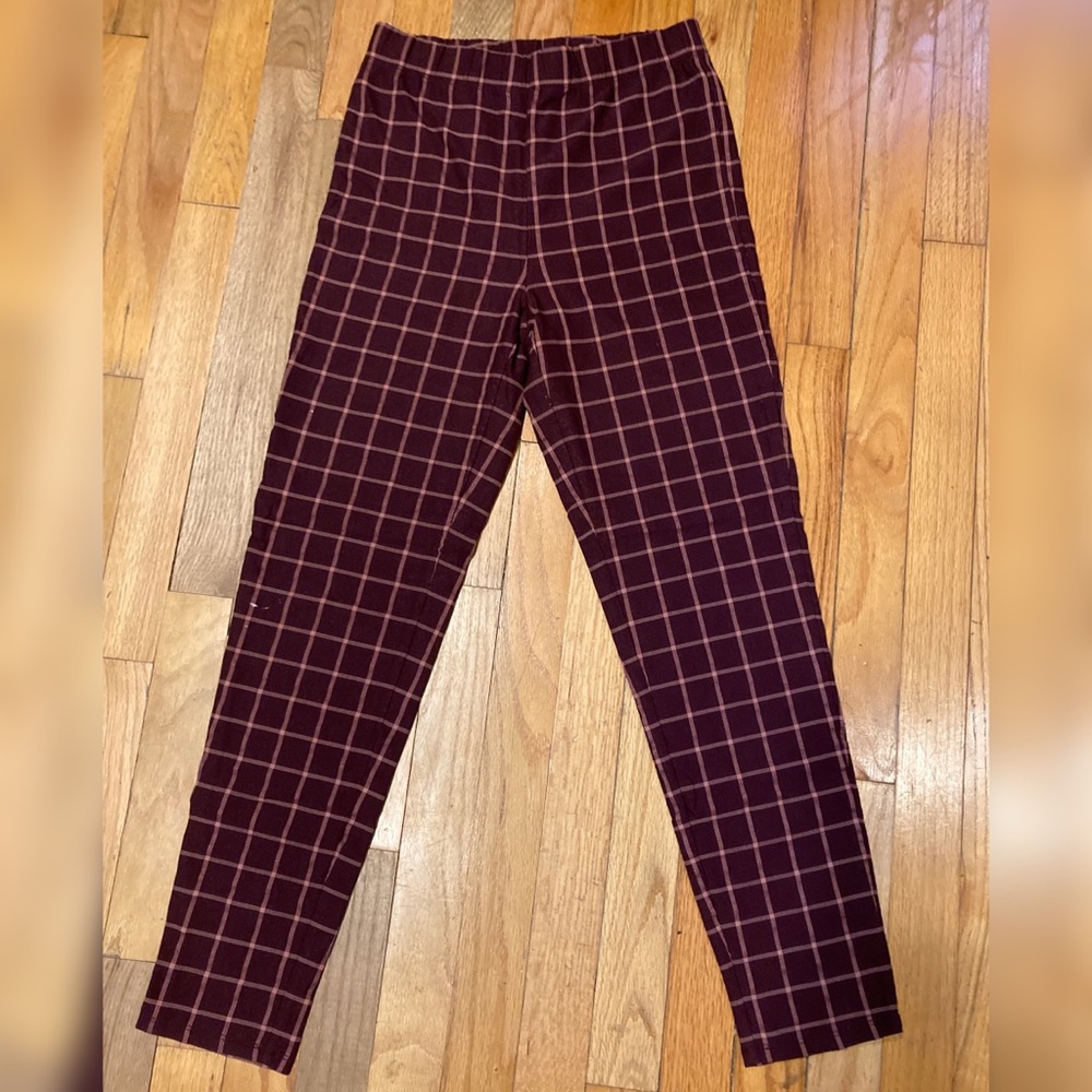Forever 21 Plaid Striped Magenta/Pink Leggings, Size Medium